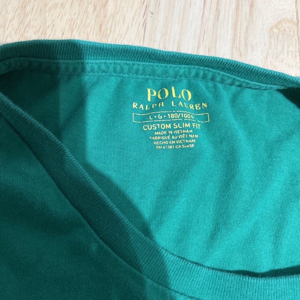 Polo Ralph Lauren Men;s T-Shirt SZ L Crewneck Cotton Green Red Pony - Picture 3 of 8